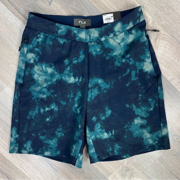FLX Tie Dye Knit Leisure Shorts Navy Aqua Small - Picture 1 of 12
